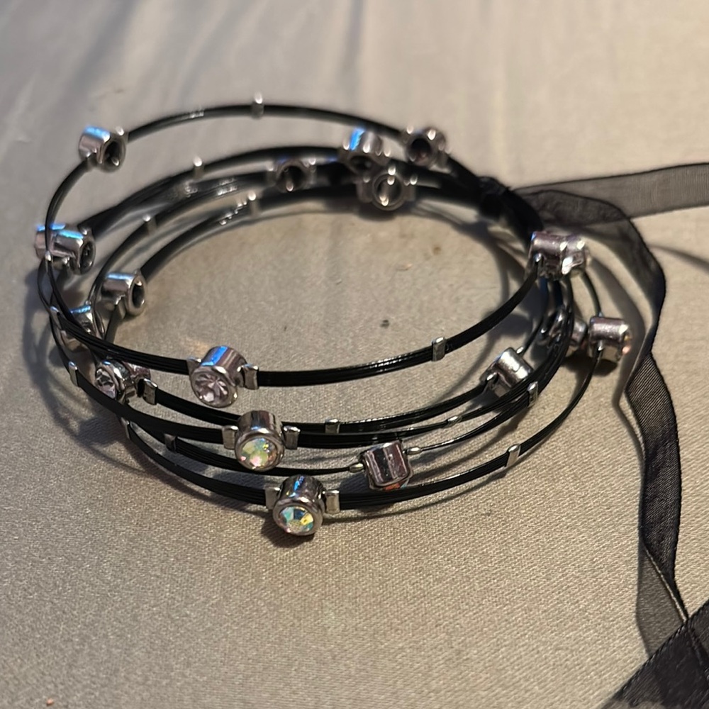 Chic Black And Silver Bangle Bracelets - image 1